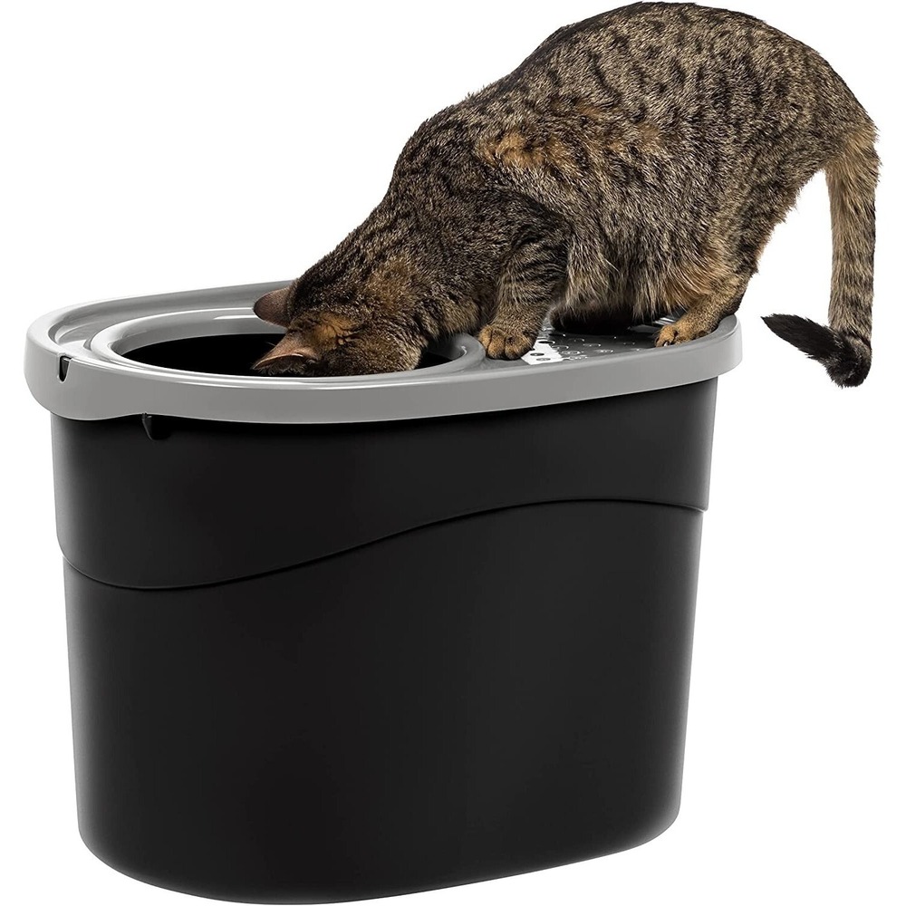 IRIS USA Large Top Entry Litter Box Enclosed Black Gray Cat Pan‎ Dog-Pro